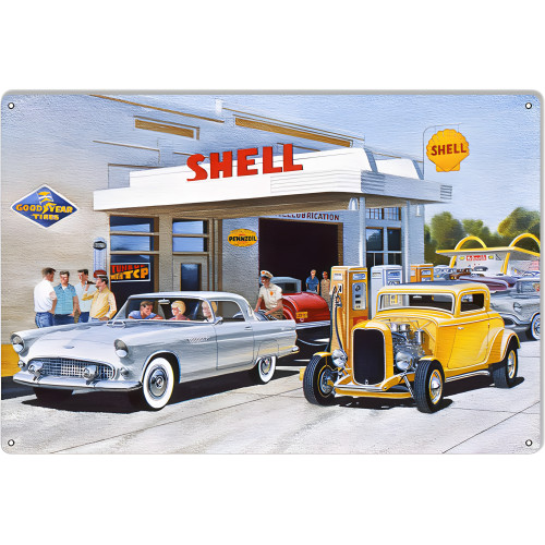 Shell Gas Station Hot Rod Reproduction Garage Shop Metal Sign - 12" x 18"