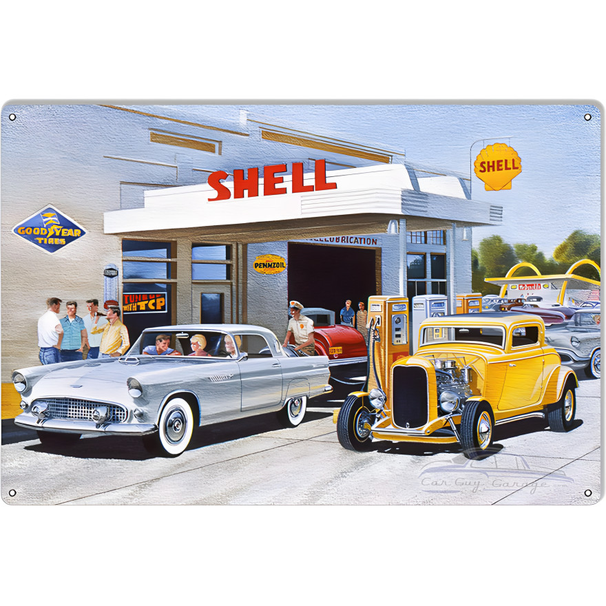 Shell Gas Station Hot Rod Reproduction Garage Shop Metal Sign - 12" x 18" Shell Gas Station Hot Rod Reproduction Garage Shop Metal Sign - 12" x 18"
