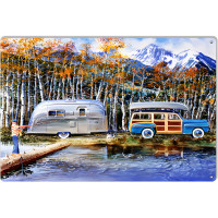 Woody Pulling An Airstream Metal Sign - 12" x 18"