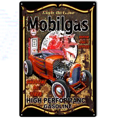 Pegasus Mobilgas Hot Rod Garage Shop Vintage Looking Metal Sign - 12" x 18"