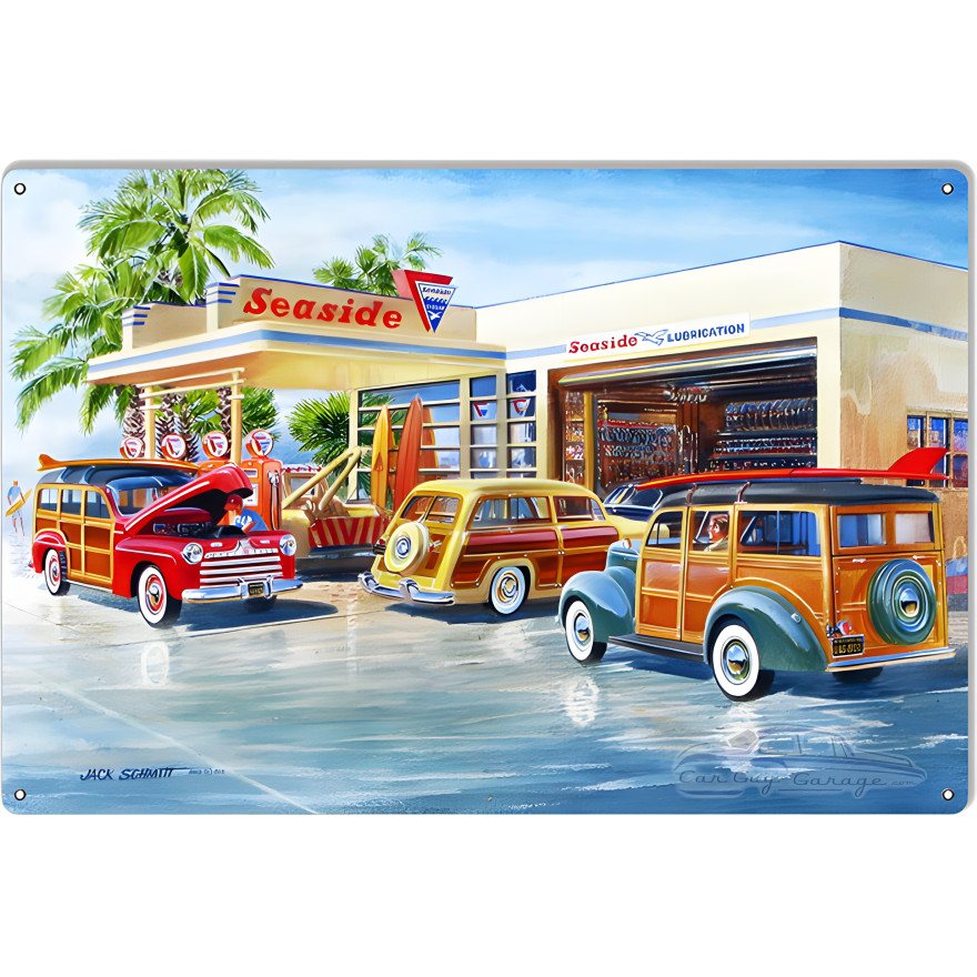 Seaside Gas Station With Woodies Reproduction Garage Shop Metal Sign - 12" x 18" Seaside Gas Station With Woodies Reproduction Garage Shop Metal Sign - 12" x 18"