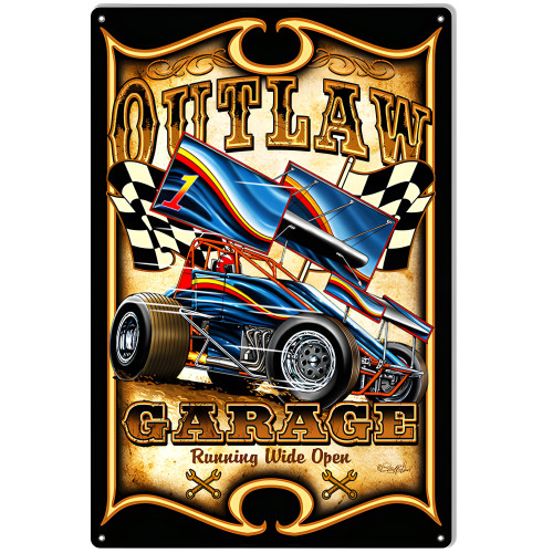 Motor Speedway Car Outlaw Garage Shop Man Cave Vintage Looking Metal Sign - 12" x 18"