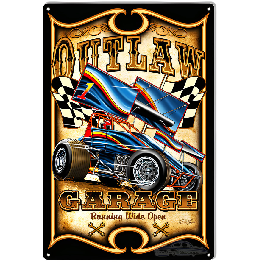Motor Speedway Car Outlaw Garage Shop Man Cave Vintage Looking Metal Sign - 12" x 18" Motor Speedway Car Outlaw Garage Shop Man Cave Vintage Looking Metal Sign - 12" x 18"