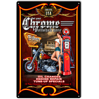 Pin Up Girl Chrome Polish Garage Shop Metal Sign - 12" x 18"