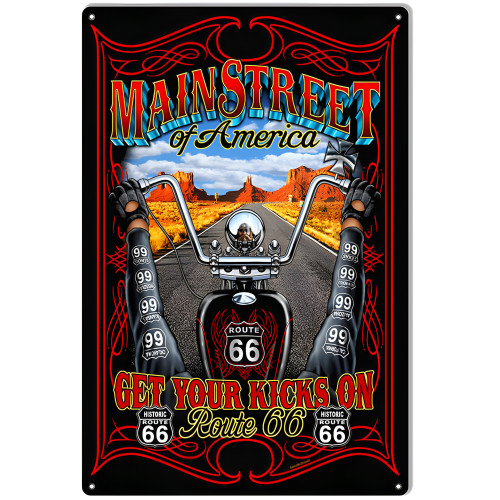 Route 66 Main Street Garage Shop Motorcycle Metal Sign - 12" x 18"
