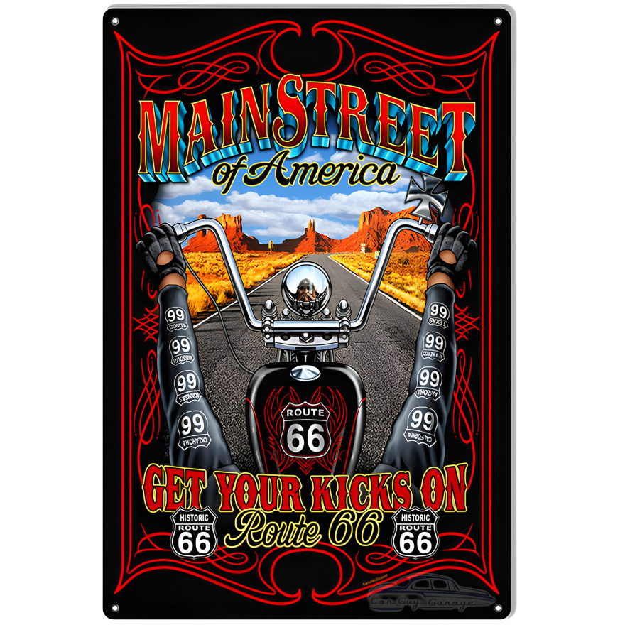 Route 66 Main Street Garage Shop Motorcycle Metal Sign - 12" x 18" Route 66 Main Street Garage Shop Motorcycle Metal Sign - 12" x 18"