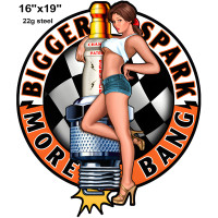 Champion Spark Plug Pin Up Girl Metal Sign - 16" x 19"