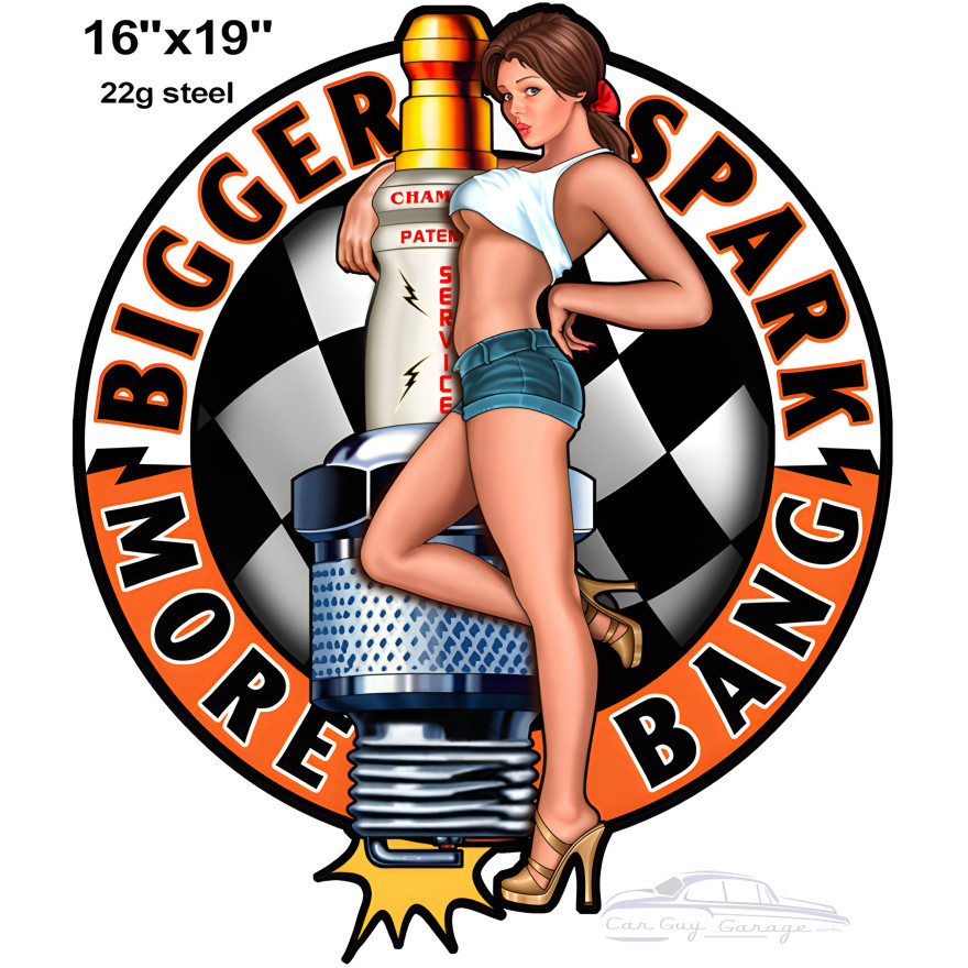 Champion Spark Plug Pin Up Girl Metal Sign - 16" x 19" Champion Spark Plug Pin Up Girl Metal Sign - 16" x 19"