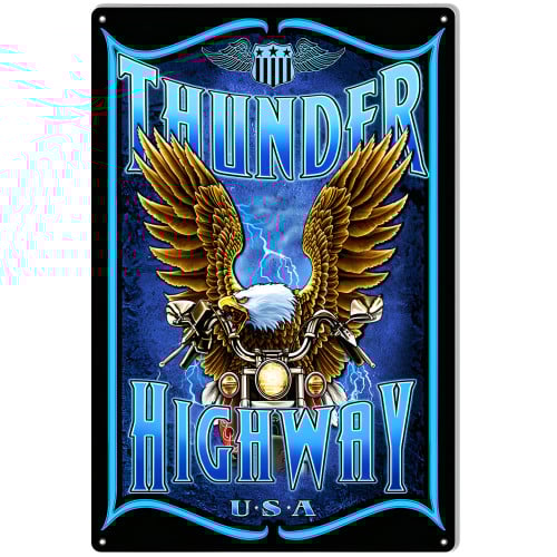 Motorcycle Thunder Highway Garage Shop Man Cave Metal Sign - 12" x 18"