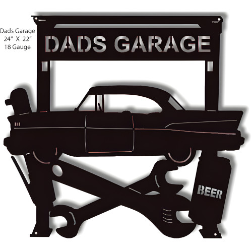 Dads Garage Silhouette Garage Shop Metal Sign - 22" x 24"