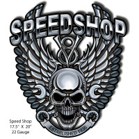 Speedshop Skull Cut Out Garage Art Metal Sign - 17.5" x 20"