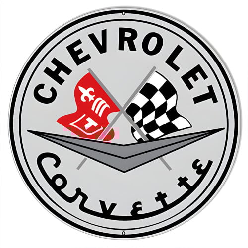 Chevrolet Corvette Reproduction Garage Metal Sign - 14" Round