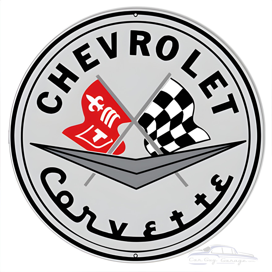 Chevrolet Corvette Reproduction Garage Metal Sign - 30" Round Chevrolet Corvette Reproduction Garage Metal Sign - 30" Round
