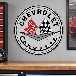 Chevrolet Corvette Crossed Flags Metal Sign - 30" Round