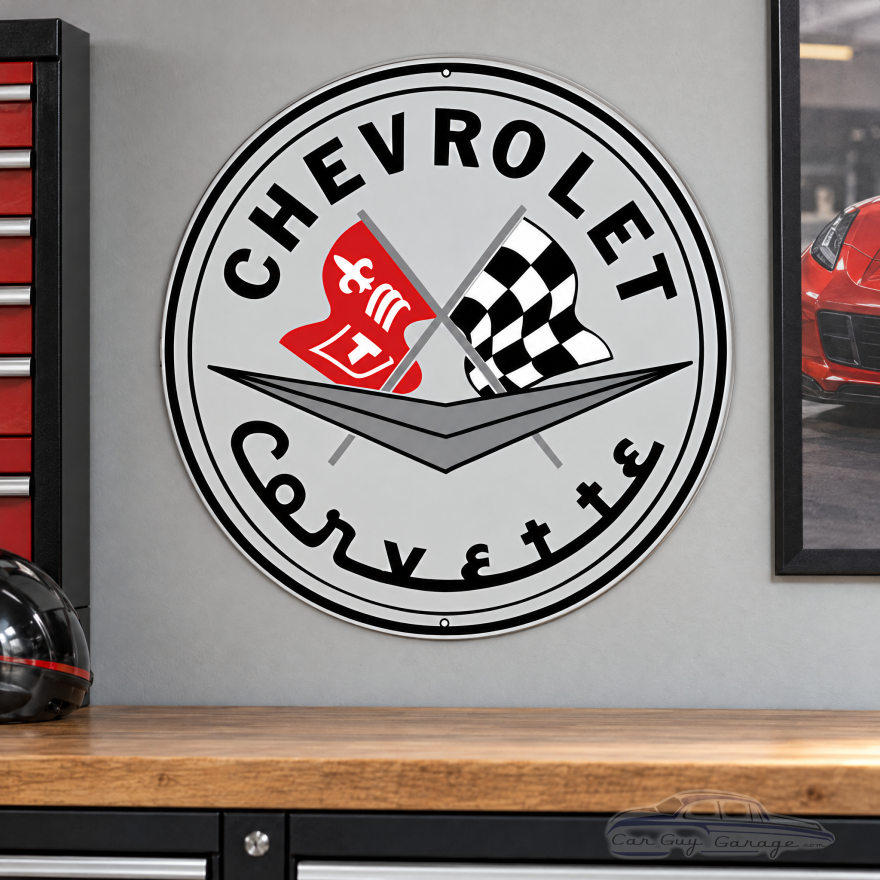 Chevrolet Corvette Crossed Flags Metal Sign - 30" Round