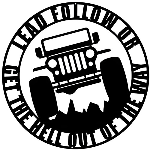 CJ2A Jeep Lead Follow Laser Cut Out Silhouette Wall Art Garage Shop Metal Sign - 18" x 18"