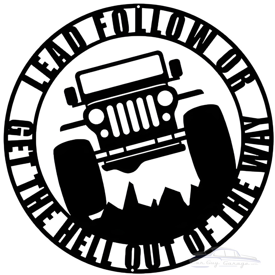 CJ2A Jeep Lead Follow Laser Cut Out Silhouette Wall Art Garage Shop Metal Sign - 18" x 18" CJ2A Jeep Lead Follow Laser Cut Out Silhouette Wall Art Garage Shop Metal Sign - 18" x 18"