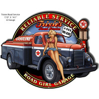 Road Garage Pin Up Girl Motor Oil Metal Sign - 14.1" x 17.8"