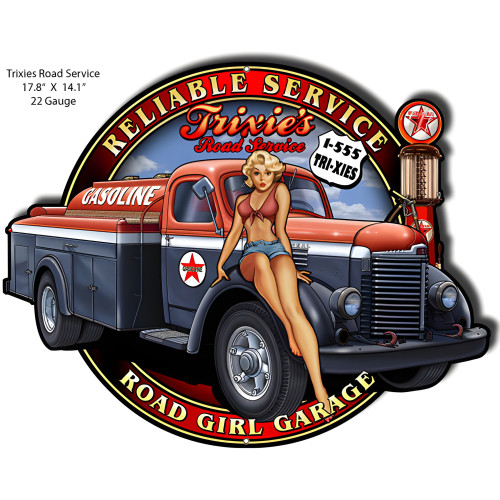 Road Garage Pin Up Girl Motor Oil Metal Sign - 14.1" x 17.8"