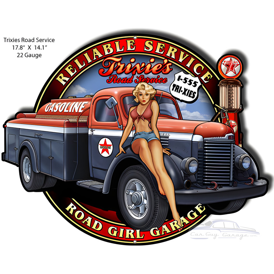 Road Garage Pin Up Girl Motor Oil Metal Sign - 14.1" x 17.8" Road Garage Pin Up Girl Motor Oil Metal Sign - 14.1" x 17.8"