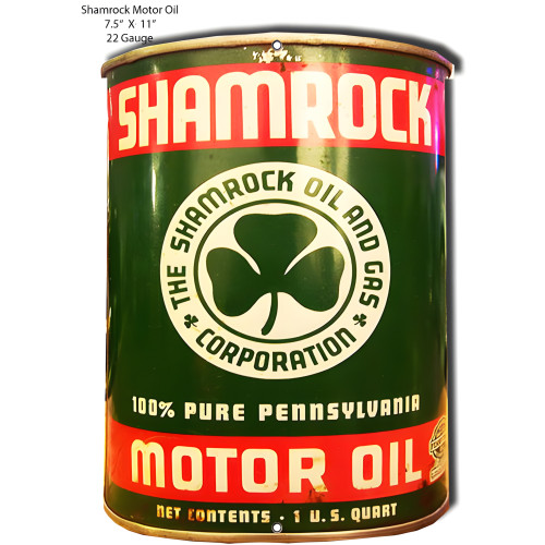 Shamrock Reproduction Motor Oil Can Metal Sign - 7.5" x 11"
