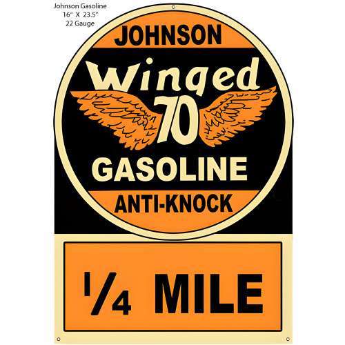 Johnson Winged 70 Gasoline Metal Sign - 16" x 23.5"