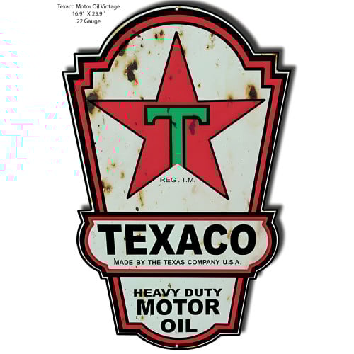 Texaco Motor Oil Reproduction Vintage Cut Out Metal Sign - 16.9" x 23.9"