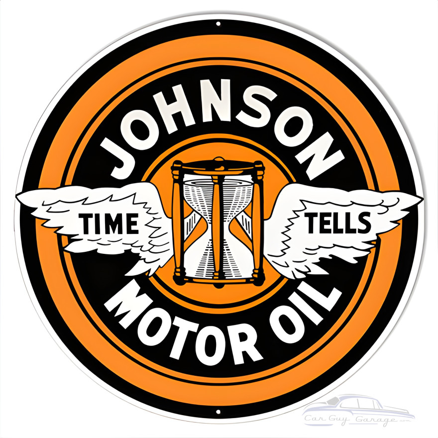 Johnson Motor Oil Reproduction Garage Metal Sign - 18" Round Johnson Motor Oil Reproduction Garage Metal Sign - 18" Round