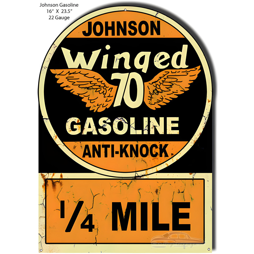 Johnson Winged 70 Gasoline Reproduction Vintage Metal Sign - 16" x 23.5" Johnson Winged 70 Gasoline Reproduction Vintage Metal Sign - 16" x 23.5"