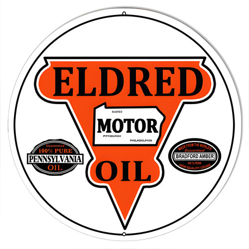 Eldred Motor Oil Reproduction Gas Station Metal Sign - 24" Round