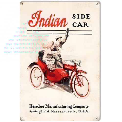 Indian Motorcycle Side Car Vintage Metal Sign - 12" x 18"