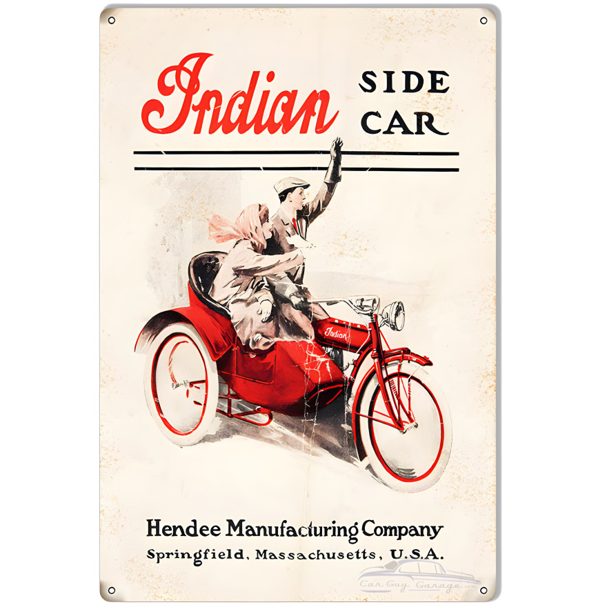 Indian Motorcycle Side Car Vintage Metal Sign - 12" x 18" Indian Motorcycle Side Car Vintage Metal Sign - 12" x 18"