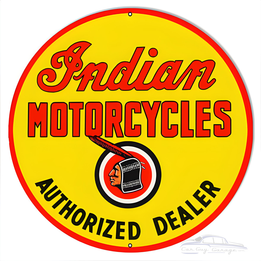 Indian Motorcycle Authorized Dealer Metal Sign - 14" Round Indian Motorcycle Authorized Dealer Metal Sign - 14" Round