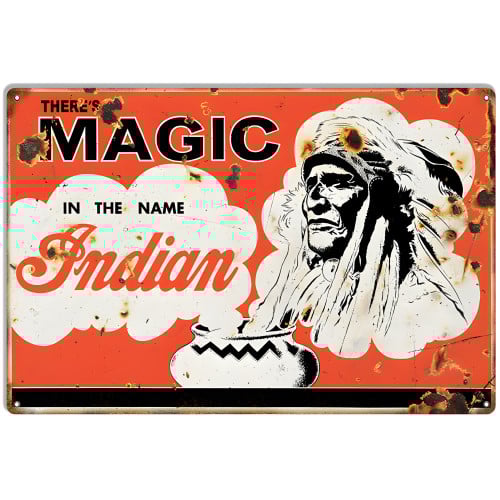 Indian Motorcycle Magic In The Name Indian Vintage Metal Sign - 12" x 18"