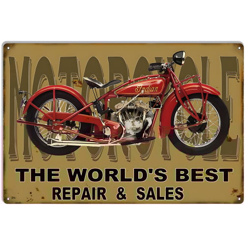 Indian Motorcycle Worlds Best Repair And Service Metal Sign - 12" x 18"