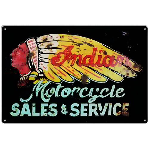 Indian Motorcycle Sales and Service Vintage Metal Sign - 12" x 18"