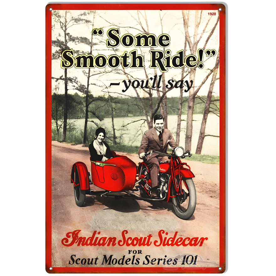 Indian Motorcycle Indian Scout Side Car Metal Sign - 12" x 18" Indian Motorcycle Indian Scout Side Car Metal Sign - 12" x 18"