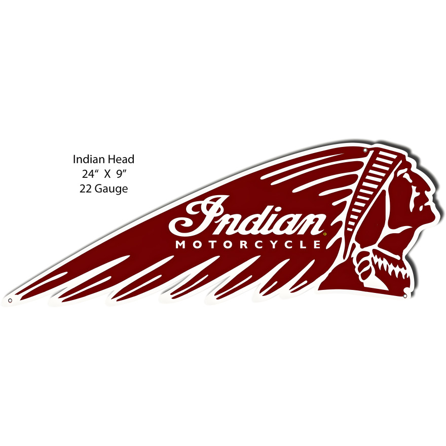 Indian Motorcycle Indian Head Laser Cut Out Metal Sign - 24" x 9" Indian Motorcycle Indian Head Laser Cut Out Metal Sign - 24" x 9"