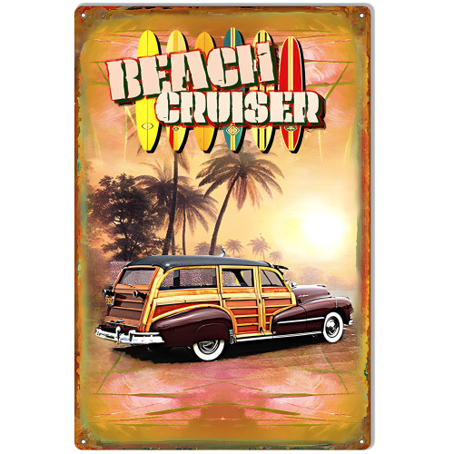 Woodie Beach Cruiser Metal Sign - 12" x 18"