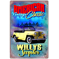 American Vintage Classic Willys Jeepster Metal Sign - 12" x 18"