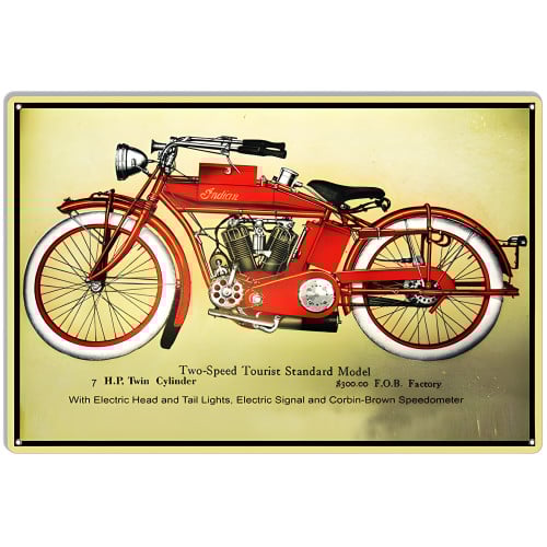 Indian Motorcycle Two Speed Tourist Standard Metal Sign - 12" x 18"