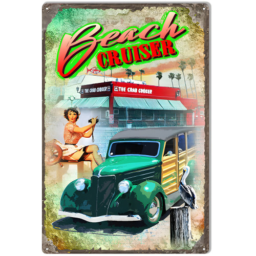 Woodie Beach Cruiser Metal Sign - 12" x 18"