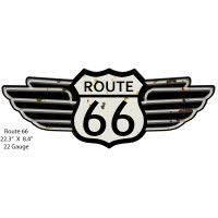 Route 66 Wings Metal Sign - 8.4" x 22.3"