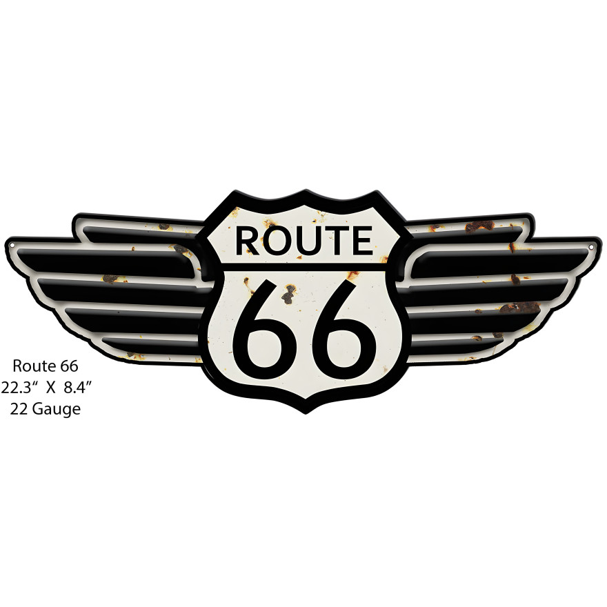 Route 66 Wings Metal Sign - 8.4" x 22.3" Route 66 Wings Metal Sign - 8.4" x 22.3"