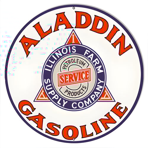Aladdin Gasoline Metal Sign - 14" Round