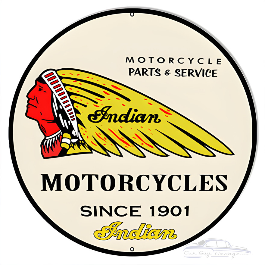 Indian Motorcycle Reproduction Metal Sign - 30" Round Indian Motorcycle Reproduction Metal Sign - 30" Round