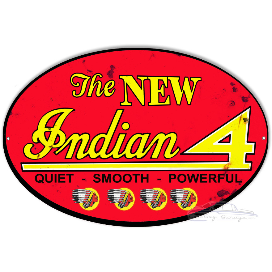 New Indian 4 Reproduction Motorcycle Metal Sign - 9" x 14" New Indian 4 Reproduction Motorcycle Metal Sign - 9" x 14"