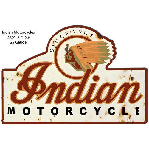 Indian Motorcycle Reproduction Cut Out Garage Metal Sign - 15.9" x 23.5"