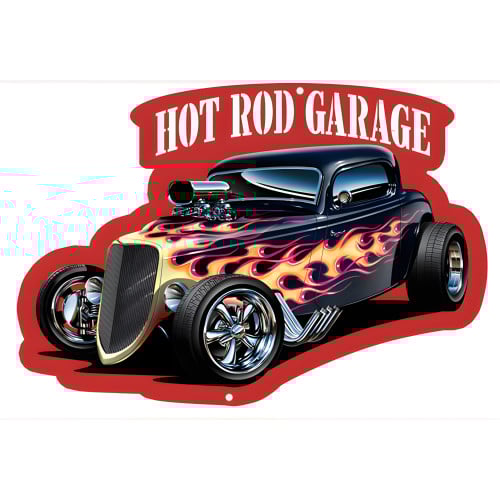 Hot Rod Garage Flaming Cut Out 3D Effect Metal Sign - 14" x 20.5"