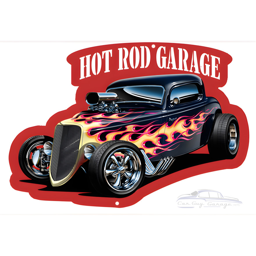 Hot Rod Garage Flaming Cut Out 3D Effect Metal Sign - 14" x 20.5" Hot Rod Garage Flaming Cut Out 3D Effect Metal Sign - 14" x 20.5"